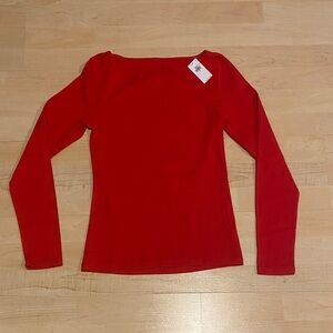 Old Navy Red Boat Neck Long Sleeve Top Size Small NWT Classic Fitted Tee